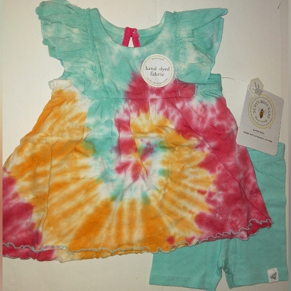 ★NWT★BURT'S BEES BABY★Magenta Maple Summer Swirl Organic Cotton 2 pc Tie-dye Set - Picture 3 of 12